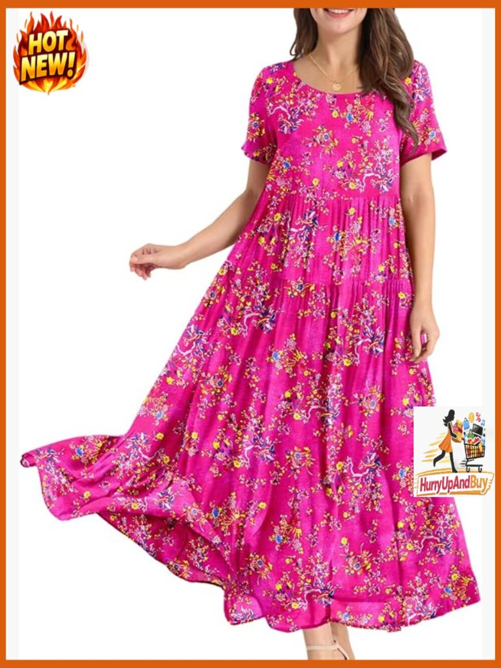 Loose Bohemian Floral Maxi Dress with Pockets Swing Tiered Summer Casual